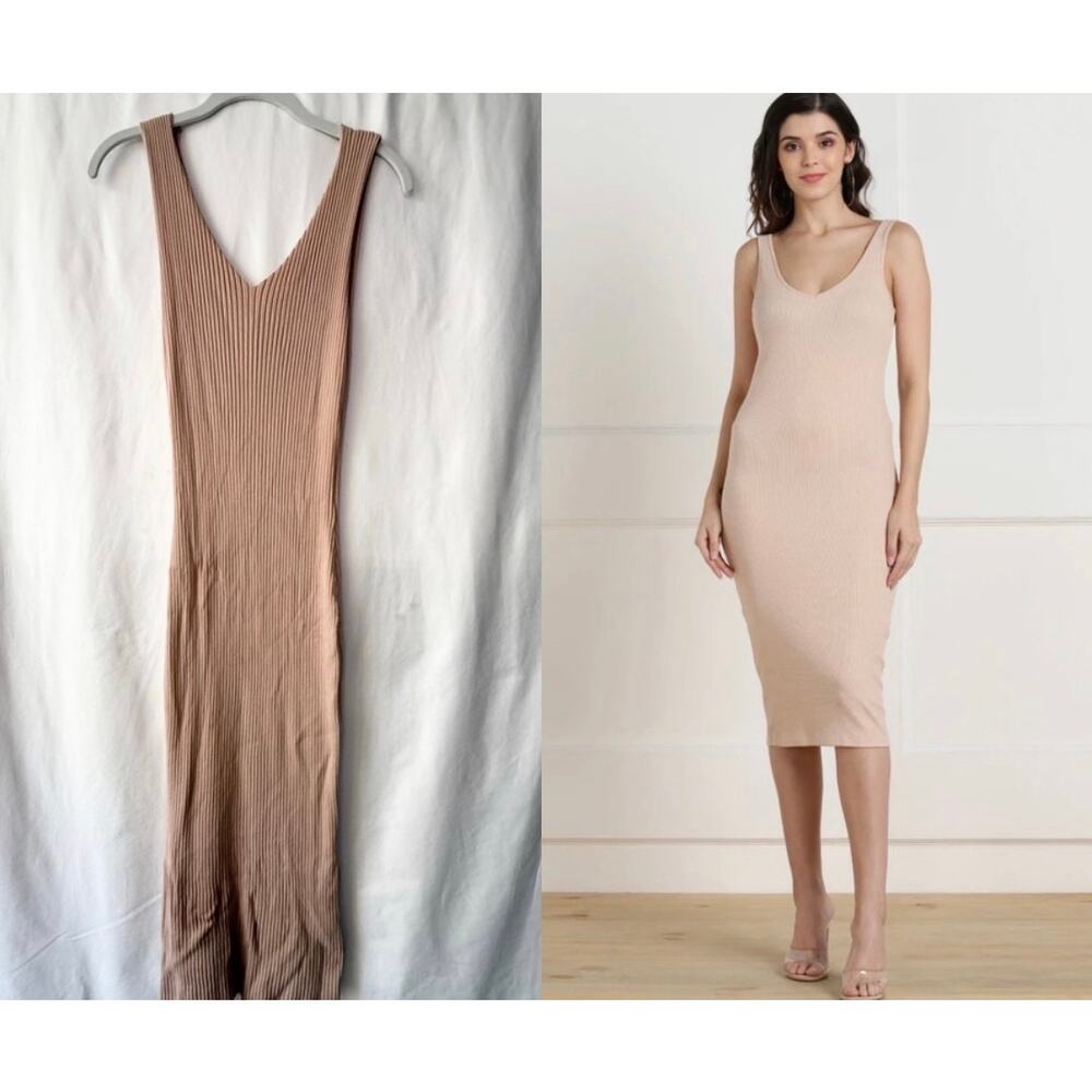 F21 Ribbed Column Maxi Dress in Dusty Rose Pink Size L